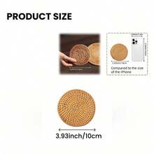 6件套手工藤条杯垫套装 - 秋季藤蔓设计，耐热锅垫，适用于厨房和餐厅，木制储物茶具，情人节、情人节婚礼、生日 - 棕色 - 查看 10