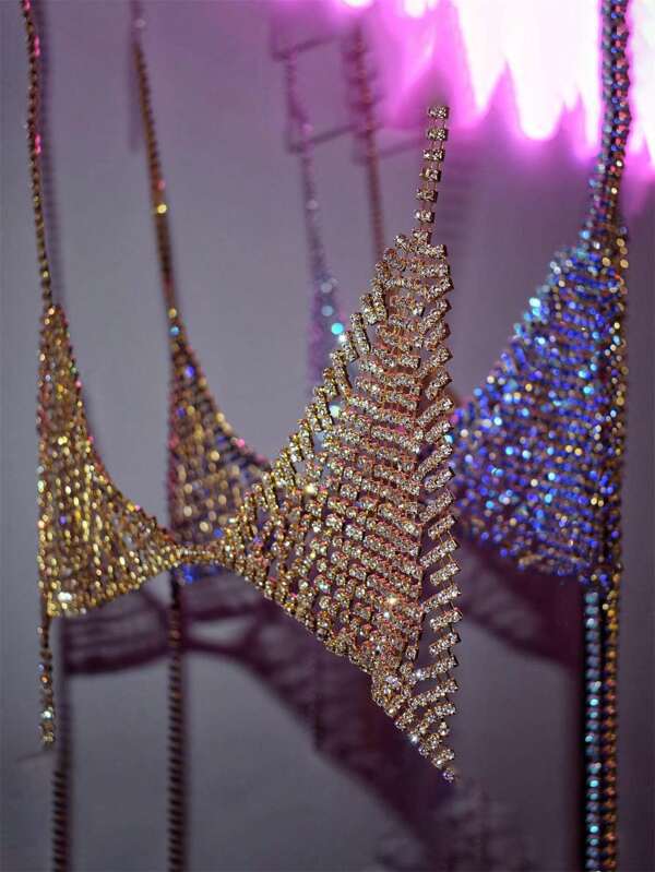 1 pieza Cadena para bikini con strass a la moda, Cadena corporal totalmente de cristal sexy para discoteca