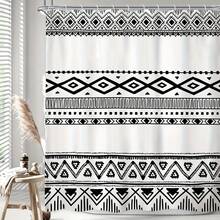 [Bohemian Shower] Bohemian Abstract 1/4 Pieces Shower Curtain Set, Geometric Minimalist Printed Shower Curtain, Home Decor, 12pcs Hooks Shower Curtain Set, Anti-Slip Mat, U-Shaped Mat, Toilet Seat Cover, Full Bathroom Set, Room Decor, Home Decor, Bathroom Decor And Accessories, Holiday Gift, Suitable For All Seasons Back To School - Multicolor - View 2