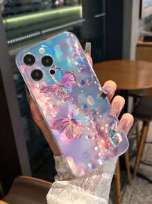 1pc High Transparency Animal Butterfly Painted Thick Anti-Slip Protective Phone Case Suitable For IPhone 16, IPhone 16 Pro, IPhone 16 Plus, IPhone 16 Pro Max, IPhone 15 Pro Max, Apple P13, P14 Women, P11 Soft Shell, P12, XS, XR, 7/8P