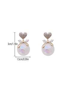 1 par de brincos elegantes e de alta qualidade estilo "Mermaid Princess" com laço de borboleta e formato de coração adornado com pérolas falsas e strass, ideais para datas ou banquetes