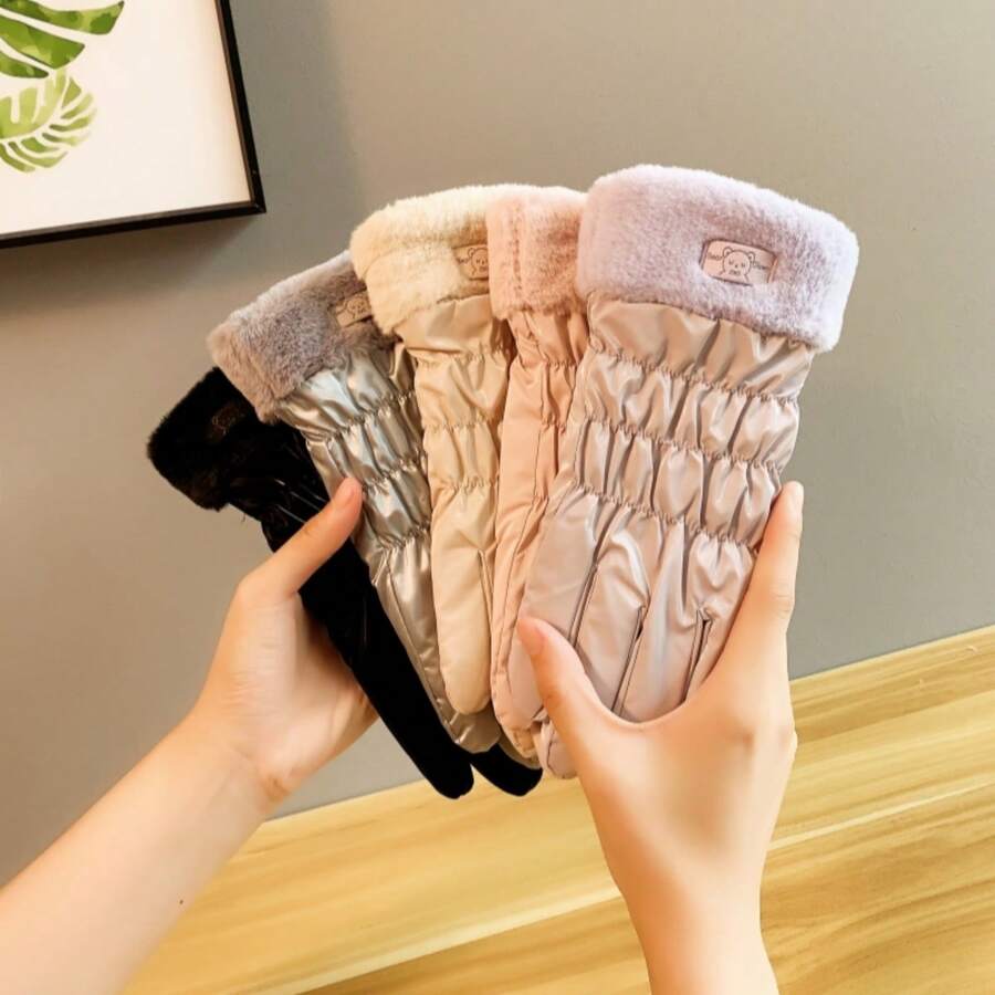 1 Paar Damen Herbst/Winter gefütterte & verstärkte warme Handschuhe, touchscreen-fähig, wasserfest, windundurchlässig, geeignet für Radfahren und Outdoor-Nutzung