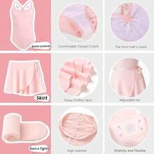 Ballet Leotards With Dance Skirt And Ballet Tights For Girls Toddler Dance Dress Outfit Combo - 02-芭蕾粉色 - 查看 3