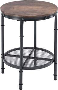 Wood Round End Table, 20" Vintage Brown End Table Sofa Side Table Small Circle Table For Living Room, Rustic Farmhouse Wooden End Table With Metal Mesh For Room Corner, Living Room, Bedroom - Multicolor - View 1