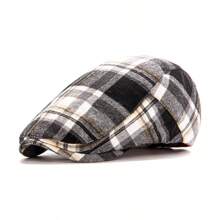 1pc Classic Plaid Beret Cap For Men, Casual Newsboy Hat Vintage British Style, Spring/Summer