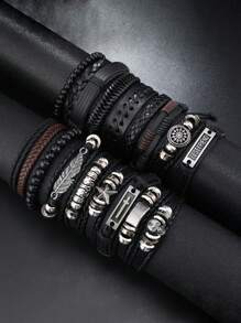 Pulseira retrô de hip-hop de rua com 18 peças, conjunto de joias punk, pulseiras, acessórios masculinos de estilo misto