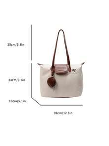 Large Capacity Tote Bag For Women, Fashionable Nylon Canvas Handbag, Commuter Shoulder Bag For Moms - White - View 6