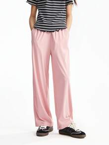 Annil Ropa para niños: Pantalones rectos de cintura completa de punto elásticos para verano, para niñas, niños y adultos - Rosa - Ver 1