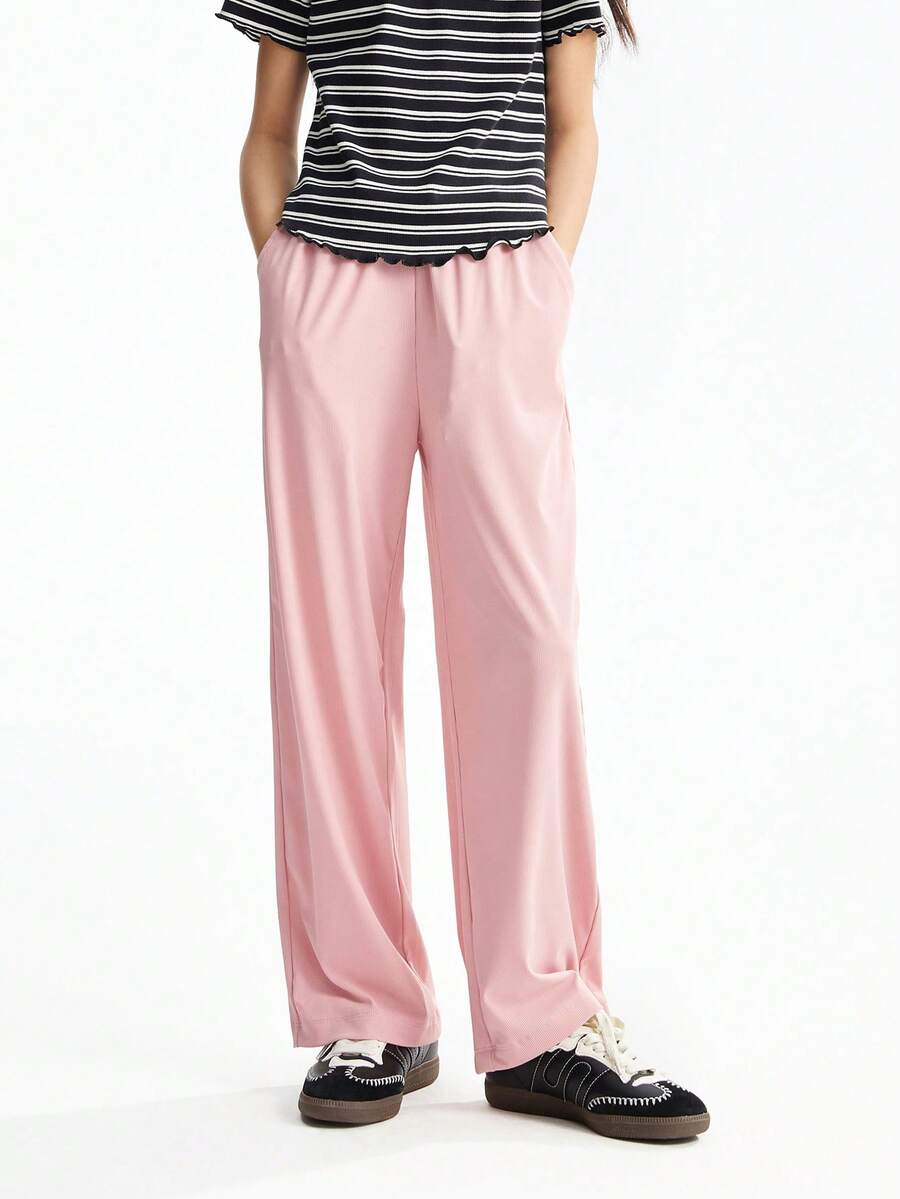 Annil Ropa para niños: Pantalones rectos de cintura completa de punto elásticos para verano, para niñas, niños y adultos - Rosa - Ver 1