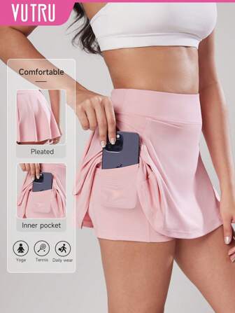 VUTRU 高腰百褶运动迷你裙，内置短裤，防闪烁A字网球裙