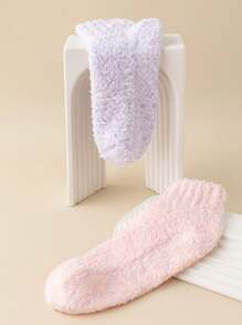 3 Pairs Random Women's Soft Coral Fleece Anti-Slip Ankle Socks, Warm Lining, Cozy Comfort Slippers For Indoor