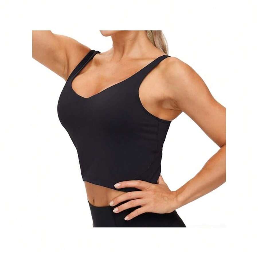 Women's Sports Vest Solid Color Wide Shoulder Strap Beauty Back No Underwire Yoga Underwear Fitness Bra - 黑色 - 查看 1