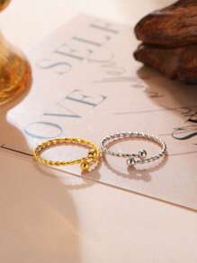 LIKGREAT 1 Pc Women's Stainless Steel Double-Ended Spiral Ball Adjustable Open Ring, Fashionable Minimalist Design, Gift