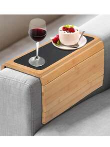 1个全新可折叠竹制沙发扶手托盘。圆形沙发扶手托盘，可放置饮料、零食和物品 - 适用于沙发和躺椅。 - 彩色 - 查看 8