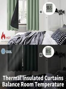 1 pieza Cortina térmica opaca al 100% - Bloqueo del 99% de los rayos UV, de poliéster, con bolsillo para barra, tejido liso sin blanquear, con tema de arte para dormitorio, con aislamiento térmico opaco, ahorro de energía, absorción de sonido - Ideal para dormitorio, cabaña y sueño profundo en la escuela