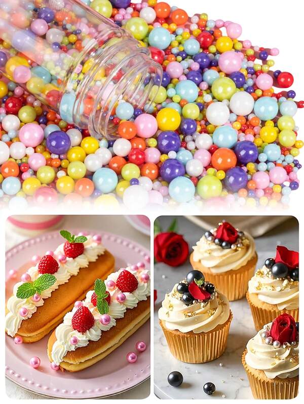 85g Decoraciones de torta de cuentas de azúcar coloridas, granos de azúcar brillantes de perlas falsas, adecuadas para tartas, dulces, cupcakes, helados, galletas, rosquillas, apropiadas para cumpleaños, bodas, Halloween, Navidad, fiestas