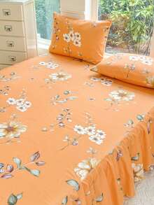 3件套（1件床裙，2件枕套）荷叶边印花床裙，全覆盖防尘罩，裙边床裙三件套，褶皱床裙配2个枕套床上用品套装 - 蔓雅 - 查看 5