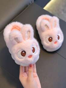 1双可爱卡通兔子女童拖鞋，适合秋冬室内穿着 - 粉色 - 查看 3