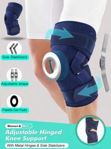 1 PC- Open Adjustable Hinge Knee Pad, Two Fixed Straps, Double- Sided Hinges& Silicone Gasket- Stable Knee Brace For Men& Women, Knee Stable Support For Running, Fitness, Exercise, Workout- Blue
