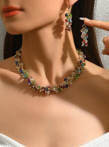 3 pièces/Set Collier et boucles d'oreilles géométriques asymétriques européens et américains de luxe avec perles, convient pour les fêtes et les banquets pour femmes