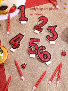 6pcs Red Ladybug Polka Dot Candles, Straight Stem Birthday Party Anniversary Cake Decorative Candles - Multicolor - View 5