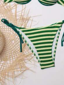 Striped Halter Neck Tie Micro Triangle Bikini Set, Sexy Women's Summer Beach Swimwear - Multicolor - View 6