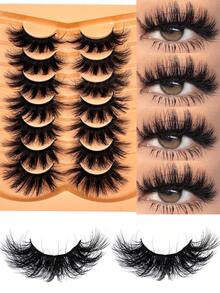 7 对经典俄罗斯卷猫眼貂皮假睫毛，自然 DD 卷曲蓬松仿貂皮睫毛，十字形戏剧卷曲貂皮效果睫毛延长条睫毛，睫毛，睫毛，假睫毛