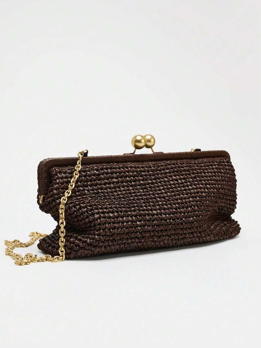 Dedoo 2025 New Handwoven Raffia Shoulder Bag With Extended Strap, Women's One Shoulder Diagonal Envelope Bag - Coffee - View 1