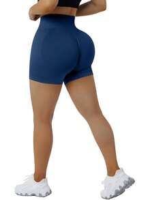 Seamless High Waisted Booty Shorts For Workout - 3" Azul oscuro - Ver 4