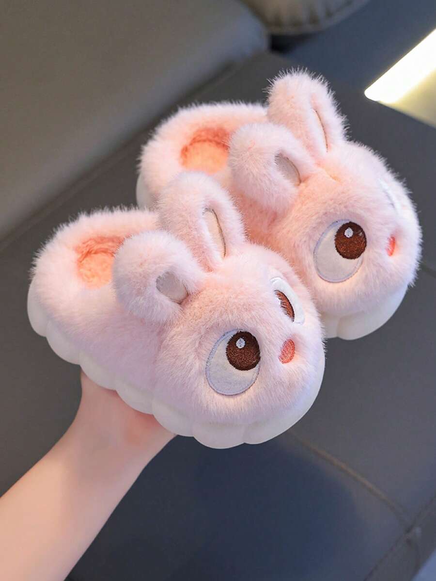 1双可爱卡通兔子女童拖鞋，适合秋冬室内穿着 - 粉色 - 查看 1