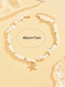 1件绿松石项链，时尚手工串珠金属吊坠珠宝项链，适合女性日常佩戴和海滩度假旅行。宝石形状和大小随机。