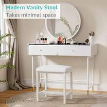 Small Vanity Stool, Cute Vanity Stools With Cushion, White Makeup Vanity Chair For Small Spaces, Living Room, Bedroom, Bathroom, Entryway, Ottoman Foot Rest For Couch Sillas Modern - 白色 - 查看 6