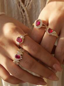 Charm-In 18 Karat vergoldeter Messing luxuriöser, vielseitig einsetzbarer Damenring mit Multi-Zirkonia, Valentinstags-Geschenk