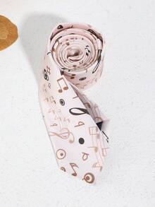 1 件男士休闲卡其色音符和高音谱号领带，适合派对、舞台表演、音乐节服装男士领带 - 卡其色 - 查看 5