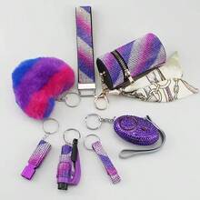 7Pcs Rainbow Bling Safety Keychain Set For Women Rhinestone Bling Women Self-Defense Keychains Sets Personal Security Product Accessories - 紫色條紋 - 查看 9