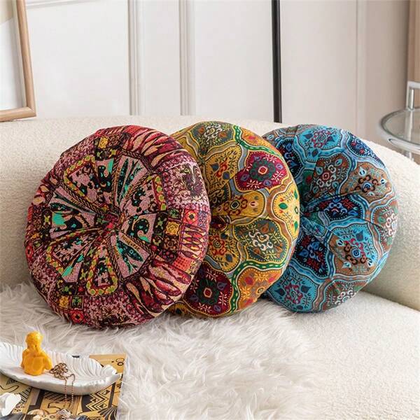 1 PIEZA Cojín de piso para meditación, cojín redondo suave de estilo bohemio para asiento, para sala de estar, tatami, yoga, suministros, silla, silla de oficina, cojín para silla