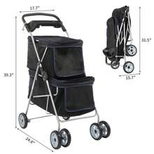Double Decker Pet Stroller For Dogs/Cats - 2-Tier Ventilated Compartments With Safety Tethers, 360 °   Swivel Wheels & Foldable Design - 1 - View 7