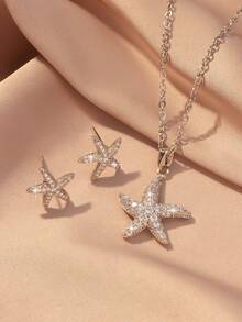 3 件女士首饰套装：海星耳钉，搭配优雅的海星吊坠项链，适合送礼、派对和日常佩戴