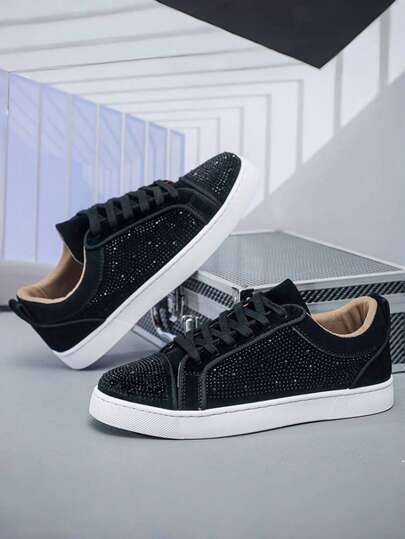 Men's Sneakers, Faux Leather, High-Grade Round Toe, Lightweight, Anti-Skid, Breathable, Soft Sole, Wear-Resistant, Suitable For Casual, Sports, Running, Stage, Party, All Seasons, European Style, Rivet, Shiny, Fashionable Brand