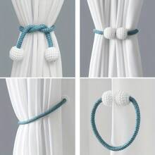 2 pièces Embrasse de rideau magnétique avec ornements de fausse perle - Boucles de corde en polyester classiques pour la décoration de la maison et de la pièce, accessoires élégants de traitement des fenêtres, rideaux pour le salon, le rangement des bébés