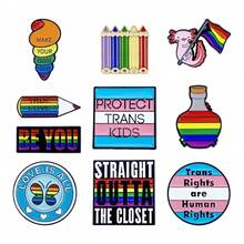 1枚/5枚/10枚通用LGBTQ珐琅胸针，服装背包装饰纪念徽章字母街头锌合金卡通胸针，四季皆宜的背包，适合上学、Kpop、教师用品、包包挂饰、办公配件、衬衫、夹克、珠宝、万圣节、秋冬季配饰，适合青少年、青年、男士、休闲、户外、运动、度假、毕业礼物、生日、日常佩戴的衣夹，趣味可爱教师礼物，万圣节配饰，教师节圣诞节男士礼物，包包别针 - 彩色 - 查看 10