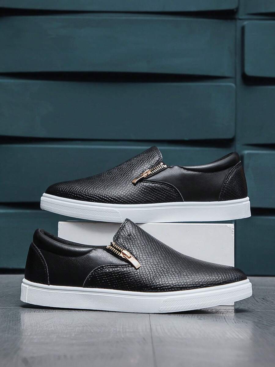 Men's Fashion Simple Casual Sport Boat Shoes Sneakers Breathable Low-Top Slip-On Loafers - Black - View 1