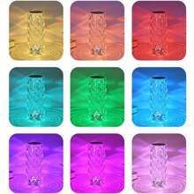 Lâmpada de para Iluminação Externa com Desenho de Rosa Diamante, Luz Noturna LED RGB com Controle Remoto e Toque, Dimmerável, Luminária de Mesa Recarregável por USB para Casa, Escritório, Encontros, Festa