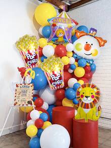 5pcs Carnival Circus Balloon Decoration Set, Includes Cute Clown Foil Balloon, Lion Circus Balloon, Popcorn Balloon, Lion Circus Balloon, Suitable For Vibrant Theme Parties, Carnival, Birthday Celebrations, Mardi Gras Decorations - Nhiều màu - Xem 7