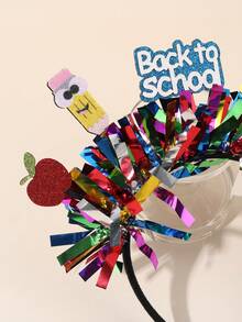 1pc Back To School Headband For Students Glitter Pencil Apple Back To School Hairband Sparkling Colorful Foil Pencil Apple Head Band Cute Back To School Headwear For First Day Of School Teens Hair Accessories - Multicolor - View 3