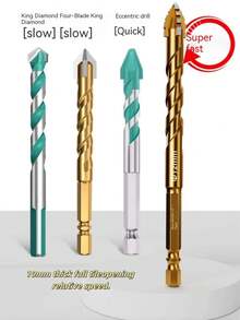 4-Piece Multi-Purpose Rotary Hammer Drill Set, Hexagonal Shank - Tungsten Steel Drill Bit/High Hardness, Firmly Fixed, Suitable For Glass, Concrete, Marble/Plastic And Wood - Size From 3mm To 12mm, Including Hole Saw And Tool Accessories, Drilling Tools, Woodworking Tools (Drill Bit Color Is A Rendering Of The Picture, The Actual Color Shall Prevail) - Multicolor - View 4