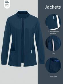 Women's Long Sleeve Surgery Room Outer Wear With Pockets, Scrubs Nurse Scrubs Workwear, Dentist Healthcare Pet Hospital Laboratory Clinician Jacket, Staff Scrub Uniform