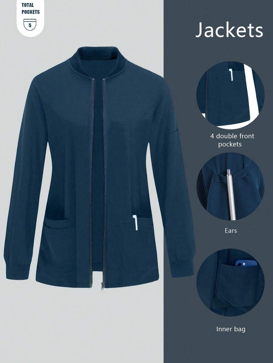 Women's Long Sleeve Surgery Room Outer Wear With Pockets, Scrubs Nurse Scrubs Workwear, Dentist Healthcare Pet Hospital Laboratory Clinician Jacket, Staff Scrub Uniform