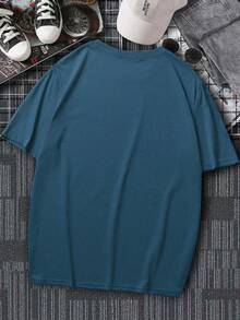 YUNCHIC - Men's Dropped Shoulder Loose Fit Printed T-Shirt, Spring/Summer - Blue - View 3