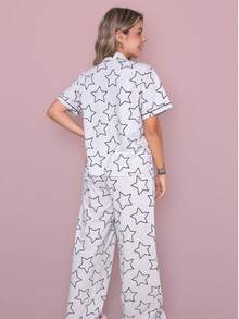 American Long Cotton Star Pajamas - Light Grey - View 4